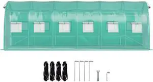Walk-in Tunnel Greenhouse, 20 x 10 x 7 ft Portable Plant Hot House with Galvanized Steel Hoops, 3 Top Beams, Diagonal Poles, 2 Zippered Doors & 12 Roll-up Windows, Green Walk-in Tunnel Greenhouse, 20 x 10 x 7 ft Portable Plant Hot House with Galvanized Steel Hoops, 3 Top Beams, Diagonal Poles, 2 Zippered Doors & 12 Roll-up Windows, Green