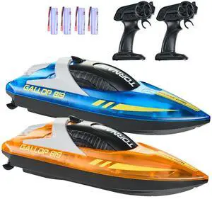 RC Boat, 2 Pack 2.4GHz 12 km/h, Remote Control Boat for Pools & Lakes, Racing Boat with LED Light, 4 Rechargeable Batteries, Whole Body Waterproof, Gift for Adults Boys & Girls, Blue & Orange RC Boat, 2 Pack 2.4GHz 12 km/h, Remote Control Boat for Pools & Lakes, Racing Boat with LED Light, 4 Rechargeable Batteries, Whole Body Waterproof, Gift for Adults Boys & Girls, Blue & Orange