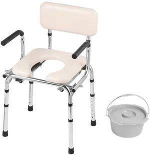 Commode Chair, Bedside Commode with Padded Seat, Drop-Down Arms, 7-Level Adjustable Height, 5.8L Removable Bucket, Easy to Assemble, 350LBS Capacity, Portable Toilet for Adults Seniors Commode Chair, Bedside Commode with Padded Seat, Drop-Down Arms, 7-Level Adjustable Height, 5.8L Removable Bucket, Easy to Assemble, 350LBS Capacity, Portable Toilet for Adults Seniors