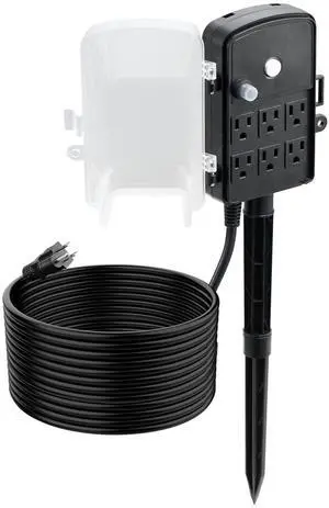 Outdoor Power Stake, 25 FT Extension Cord, Outdoor Power Strip Weatherproof with Cover and Overload Protection, 6 Outlets, 15A/1875W, Waterproof Multi-Outlet Yard Stake for Christmas Lights Outdoor Power Stake, 25 FT Extension Cord, Outdoor Power Strip Weatherproof with Cover and Overload Protection, 6 Outlets, 15A/1875W, Waterproof Multi-Outlet Yard Stake for Christmas Lights