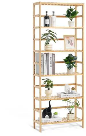 6-Tier Bamboo Shelf, Open Wood Bookshelf, Display Storage Rack Organizer, Freestanding Flower Plant Stand, Multifunctional Bamboo Bookshelf Ideal for Bathroom, Bedroom, Office, Study, Natural 6-Tier Bamboo Shelf, Open Wood Bookshelf, Display Storage Rack Organizer, Freestanding Flower Plant Stand, Multifunctional Bamboo Bookshelf Ideal for Bathroom, Bedroom, Office, Study, Natural