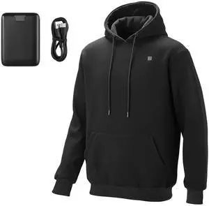Heated Sweatshirt Hoodie for Men Women, Heated Jacket Unisex with 7.4V 16000mAh Rechargeable Power Bank Pack, 5 Heating Zones, 3 Temp Levels, 4-8H Warmth, for Winter Outdoor Camping, Black