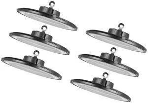 6 Pack LED High Bay Lights, 5000K 200W 30000LM Super Bright UFO LED Warehouse Shop Lights, IP65 Waterproof, 100-277V Wide Voltage for Warehouse Workshop Factory Gym Garage Barn, Black