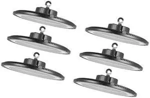 6 Pack LED High Bay Lights, 5000K 150W 21000LM Super Bright UFO LED Warehouse Shop Lights, IP65 Waterproof, 100-277V Wide Voltage for Warehouse Workshop Factory Gym Garage Barn, Black