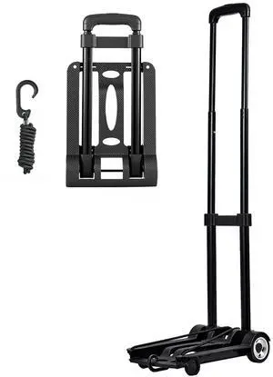 Folding Hand Truck, 110 lbs Load Capacity, Collapsible Luggage Cart with 2 Wheels & 1 Elastic Rope, Utility Dolly Platform Cart for Airport Travel Furniture Luggage Office Moving, Black Folding Hand Truck, 110 lbs Load Capacity, Collapsible Luggage Cart with 2 Wheels & 1 Elastic Rope, Utility Dolly Platform Cart for Airport Travel Furniture Luggage Office Moving, Black