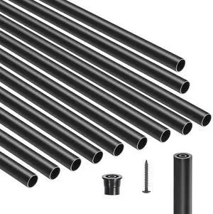 Staircase Balusters 51 Pack, 26 In Aluminum Stair Balusters, 3/4 In Water-Proof Round Metal Spindle Railing, Hollow Deck Railing with Rail Caps & Screws for Stairs, Porch, Patio, Fence, Black Staircase Balusters 51 Pack, 26 In Aluminum Stair Balusters, 3/4 In Water-Proof Round Metal Spindle Railing, Hollow Deck Railing with Rail Caps & Screws for Stairs, Porch, Patio, Fence, Black