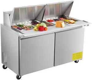 60"W Commercial Refrigerator, 15.4 Cu. Ft Sandwich Prep Refrigerated Table, Mega Top Food Prep Fridge with 24 Pans and Cutting Board, Stainless Steel Salad Prep Cooler for Restaurant, Food Truck