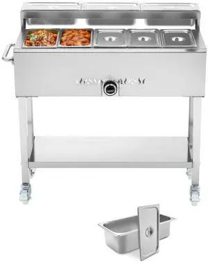 VEVOR Commercial Propane Steam Table Food Warmer 5 Food Pans & 3 Condiment Pans VEVOR Commercial Propane Steam Table Food Warmer 5 Food Pans & 3 Condiment Pans