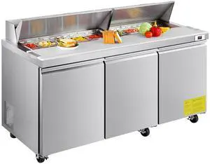72"W Commercial Refrigerator, 18.7 Cu. Ft Sandwich Prep Refrigerated Table, Mega Top Food Prep Fridge with 18 Pans and Cutting Board, Stainless Steel Salad Prep Cooler for Restaurant, Food Truck