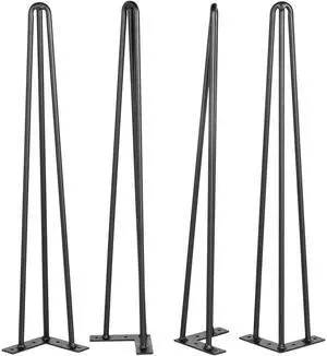 20" Black Hairpin Legs, Set of 4, for Desks and Tables, 880lbs Total Support (220lbs Each), Triple-Rod Design, Carbon Steel, Ideal for DIY Projects and Heavy-Duty Furniture