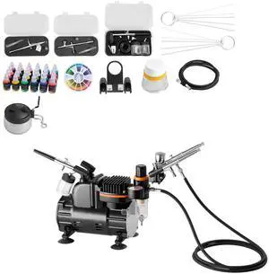 Airbrush Kit, 1/6 HP, Air Brush Kit with Air Compressor, 3 Dual-Action Professional Airbrushes with 3 Tips, Hose, Acrylic Paint, Brush, Low Noise, for Cake Decorating, Model Painting, Nail Art Airbrush Kit, 1/6 HP, Air Brush Kit with Air Compressor, 3 Dual-Action Professional Airbrushes with 3 Tips, Hose, Acrylic Paint, Brush, Low Noise, for Cake Decorating, Model Painting, Nail Art