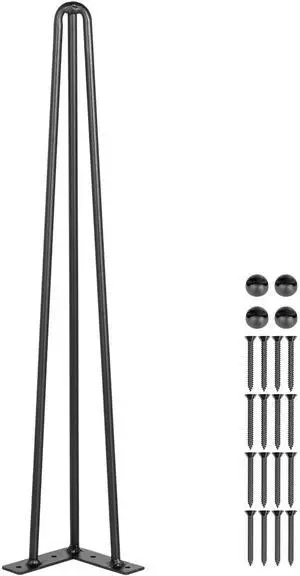 Hairpin Table Legs 26\" Black Set of 4 Desk Legs 880lbs Load Capacity (Each 220lbs) Hairpin Desk Legs 3 Rods for Bench Desk Dining End Table Chairs Carbon Steel DIY Heavy Duty Furniture Legs
