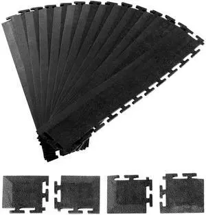 Male Garage Floors Transition Edge Kit, 12 Edges and 4 Corners, Sturdy PVC Interlocking Modular Garage Floor Edging Slip-resistant, Compatible Only with 4-Sided Interlocking Mats, Black