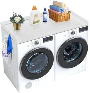 Washer Dryer Countertop, 54" x 27" Wooden Washer and Dryer Countertop, Water-Resistant Laundry Machine Topper Cover with Anti-Slip Pads, for Laundry Room Organization and Storage, White Washer Dryer Countertop, 54" x 27" Wooden Washer and Dryer Countertop, Water-Resistant Laundry Machine Topper Cover with Anti-Slip Pads, for Laundry Room Organization and Storage, White