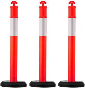 3 Pack Traffic Delineator Posts, 48 inches Traffic Safety Cones with Fillable Base and Reflective Strips, Heavy Duty Delineator Posts for Construction Site, Parking Lot, Crowd Control, Red 3 Pack Traffic Delineator Posts, 48 inches Traffic Safety Cones with Fillable Base and Reflective Strips, Heavy Duty Delineator Posts for Construction Site, Parking Lot, Crowd Control, Red