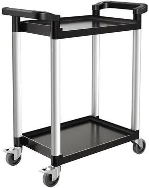 Utility Cart, 300 lbs Load Capacity, 2-tier Utility Plastic Cart with 360° Swivel Wheels (2 with Brakes), 24.4 x 16.1-inch Food Service Cart for Warehouse, Office, Home, Restaurant, Kitchen Utility Cart, 300 lbs Load Capacity, 2-tier Utility Plastic Cart with 360° Swivel Wheels (2 with Brakes), 24.4 x 16.1-inch Food Service Cart for Warehouse, Office, Home, Restaurant, Kitchen
