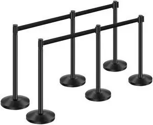 Stanchion Post, 6 Pcs Stanchions with Retractable Belts, Carbon Steel Black Stanchions Queue with Sand Injection Hollow Base, Crowd Control Barriers for Theaters, Parties, Weddings, Exhibitions Stanchion Post, 6 Pcs Stanchions with Retractable Belts, Carbon Steel Black Stanchions Queue with Sand Injection Hollow Base, Crowd Control Barriers for Theaters, Parties, Weddings, Exhibitions