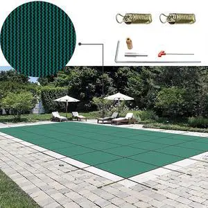 Pool Safety Cover Fits 16x30ft Rectangle Inground Pools, Safety Pool Cover with Drainage Holes, Mesh Solid Pool Cover for Swimming Pool, Winter Safety Cover, Green