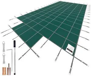 Pool Safety Cover Fits 20x40ft Rectangle Inground Pools, Safety Pool Cover with 4x10ft Center End Step, Mesh Solid Pool Cover with Drainage Holes for Swimming Pool, Winter Safety Cover, Green