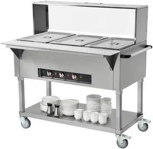 VEVOR 3-Pan Commercial Food Warmer, 3 x 20.6QT Electric Steam Table, 1500W Professional Buffet Catering Food Warmer with Acrylic Sneeze Guard, Food Grade Stainless Steel Server for Party Restaurant