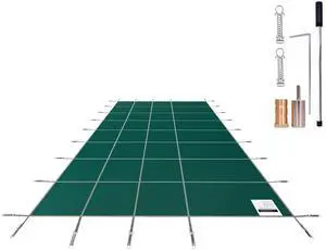 Pool Safety Cover Fits 16x36ft Rectangle Inground Pools, Safety Pool Cover with Drainage Holes, Mesh Solid Pool Cover for Swimming Pool, Winter Safety Cover, Green