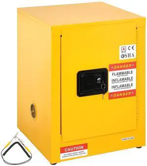 Flammable Safety Cabinet, 12 Gal, Cold-Rolled Steel Flammable Liquid Storage Cabinet, 16.9 x 16.9 x 22 in Explosion Proof with 1 Adjustable Shelf 1 Door for Commercial Industrial Use, Yellow