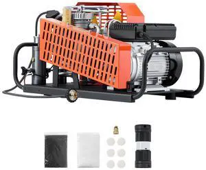 PCP Air Compressor, 4500PSI/30Mpa Diving Scuba Tank Air Compressor, 60 L/min Four-Cylinder Auto Stop PCP Rifle Compressor Pump with Fan Cooling System for Scuba Tanks, Paintball, Firefighting