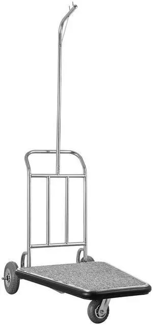 Luggage Cart, 600 LBS Load Capacity, 3 Wheel Stainless Steel Bellman Cart, Valet Cart with Grey Carpeted Deck and Rubber Wheels, Ideal for Convention Centers, Hotels, Rental Properties, Silver Luggage Cart, 600 LBS Load Capacity, 3 Wheel Stainless Steel Bellman Cart, Valet Cart with Grey Carpeted Deck and Rubber Wheels, Ideal for Convention Centers, Hotels, Rental Properties, Silver