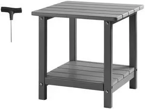 Outdoor Side Table, 17.72W x 14.96D x 17.32H Inch, Double Layer HDPE Outside End Table for Easy Maintenance, Withstand Harsh Weather, Fit for Patio, Pool, Beach, Porch, Indoor, Backyard, Grey Outdoor Side Table, 17.72W x 14.96D x 17.32H Inch, Double Layer HDPE Outside End Table for Easy Maintenance, Withstand Harsh Weather, Fit for Patio, Pool, Beach, Porch, Indoor, Backyard, Grey
