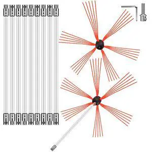 Chimney Sweep Kit 33FT Length, Chimney Brush Kit with 10 Nylon Flexible Rods and 2 Brush Head, Rotary Chimney Cleaning Kit Driven by Drill, Chimney Brush Rod Kit for Cleaning Fireplace