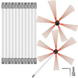 Chimney Sweep Kit 39FT Length, Chimney Brush Kit with 12 Nylon Flexible Rods and 2 Brush Head, Rotary Chimney Cleaning Kit Driven by Drill, Chimney Brush Rod Kit for Sweeping Fireplace