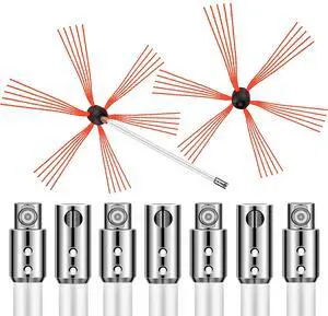 Chimney Sweep Kit 26FT Length, Chimney Brush Kit with 8 Nylon Flexible Rods and 2 Brush Head, Rotary Chimney Cleaning Kit Driven by Drill, Chimney Cleaning Tool Kits for Sweeping Fireplace