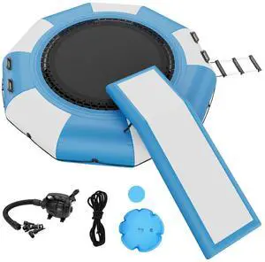 Inflatable Water Bouncer, 10ft Recreational Water Trampoline, Portable Bounce Swim Platform with Slide, 3-Step Ladder & Electric Air Pump, Kid Adult Floating Rebounder for Pool Lake Water Sports Inflatable Water Bouncer, 10ft Recreational Water Trampoline, Portable Bounce Swim Platform with Slide, 3-Step Ladder & Electric Air Pump, Kid Adult Floating Rebounder for Pool Lake Water Sports