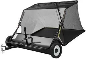 Tow Behind Lawn Sweeper, 48 in Pull Behind Yard Sweeper, 26 cu. ft Hopper Bag Capacity, Leaf & Grass Collector with Dumping Rope, Adjustable Sweeping Height, Garden Sweepers for Lawn Farm