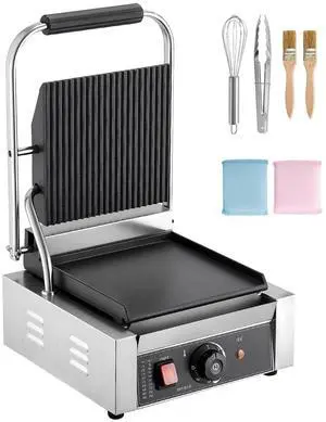 Commercial Panini Grill, 1800W Electric Sandwich Panini Maker, Stainless Steel Sandwichs Press Grill with Handle and Temp Control, 8.8x9 in Flat Enamel Plate, for Hamburger Steak Bacon Commercial Panini Grill, 1800W Electric Sandwich Panini Maker, Stainless Steel Sandwichs Press Grill with Handle and Temp Control, 8.8x9 in Flat Enamel Plate, for Hamburger Steak Bacon