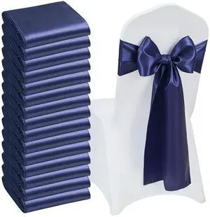 VEVOR Satin Chair Sashes Bows, 50PCS Chair Ribbon Ties Back Sash, 7 x 108 inch, Navy Blue Wedding Reception Decoration, for Wedding Ceremony Baby Shower Party Events Banquet Chair Cover Decoration