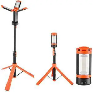 LED Work Light with Stand, 10Ah, Rechargeable Cordless Camping Light, with 3 Lamp Heads, Detachable Tripod Stand, 2200 Lumens 3000K-6500K Dimmable, Portable Construction Lighting for Job Site LED Work Light with Stand, 10Ah, Rechargeable Cordless Camping Light, with 3 Lamp Heads, Detachable Tripod Stand, 2200 Lumens 3000K-6500K Dimmable, Portable Construction Lighting for Job Site