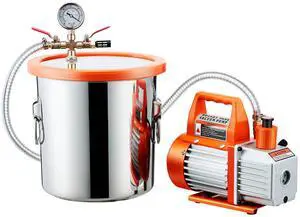 3 Gallon Vacuum Chamber with Pump, 3.5 CFM, Stainless Steel Degassing Chamber Kit, Single Stage Vacuum Pump, Tempered Glass Lid, 4.92 ft Hose, Oil, for Stabilizing Wood Degassing Silicone Resin 3 Gallon Vacuum Chamber with Pump, 3.5 CFM, Stainless Steel Degassing Chamber Kit, Single Stage Vacuum Pump, Tempered Glass Lid, 4.92 ft Hose, Oil, for Stabilizing Wood Degassing Silicone Resin