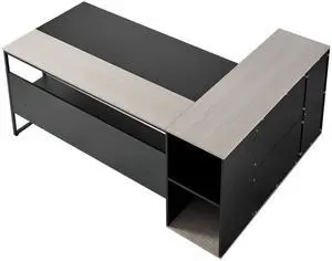 L-Shaped Executive Desk, Large Modern Office Table with Drawers & Storage Cabinet, Heavy Duty Wooden Executive Table with CPU Stand, 350 LBS Load Capacity, Easy Assembly, for Work Study Writing