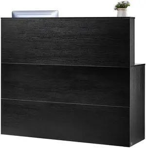 Reception Desk, 55Inch L-Shaped Front Counter Table, Office Reception Counter with Drawer Keyboard Tray and Storage Cabinet, for Checkout, Lobby, Beauty Salon & Office, Black Reception Desk, 55Inch L-Shaped Front Counter Table, Office Reception Counter with Drawer Keyboard Tray and Storage Cabinet, for Checkout, Lobby, Beauty Salon & Office, Black