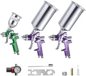 3-Piece Air Spray Gun Kit, Professional Auto Paint Spray Gun Set with 3 Nozzles (1/1.4/1.8mm), 3 Cups & Air Regulator, Gravity Feed Automotive Paint Sprayer for Primer, Topcoat & Touch-Up 3-Piece Air Spray Gun Kit, Professional Auto Paint Spray Gun Set with 3 Nozzles (1/1.4/1.8mm), 3 Cups & Air Regulator, Gravity Feed Automotive Paint Sprayer for Primer, Topcoat & Touch-Up
