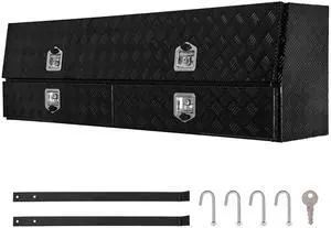 Contractor Truck Tool Box, 72 x 21 x 13 in, Black Tread Aluminum TopSider Toolbox with Two Lower Drawers, Flip Up Door, Weather-Resistant Heavy Duty Storage Box with Latch, for Truck Bed Pickup