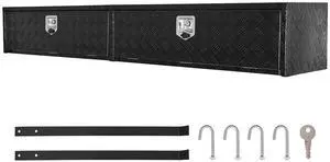 Truck Tool Box, 88 x 16 x 13 Inch, Black Aluminum Tread Topsider Toolbox with Dual Drop Doors, Heavy Duty Lockable Storage and Organization Box with Latch, Corrosion-Resistant, for Truck Bed