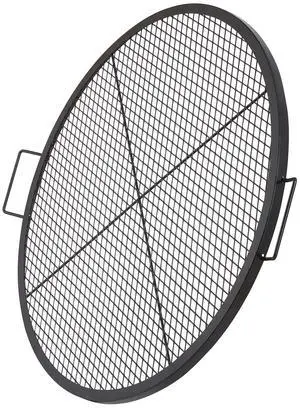 X-Marks Fire Pit Grill Grate, Round Cooking Grate, Heavy Duty Steel Campfire BBQ Grill Grid with Handle and Support X Wire, Portable Camping Cookware for Outside Party & Gathering, 36 Inch Black