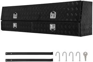 Contractor Truck Tool Box, 81.5 x 21 x 13 in, Black Tread Aluminum TopSider Toolbox with Two Lower Drawers, Flip Up Door, Weather-Resistant Heavy Duty Storage Box, with Latch, for Truck Bed