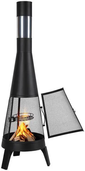 Chiminea, 20 Inch Outdoor Wood Burning Firepit, Conical Fireplace for BBQ & Warming, Outside Wooden Fire Pit with Grill Mesh, Chimney Coat & Rustproof Chiminea Lid, for Patio, Garden, Backyard Chiminea, 20 Inch Outdoor Wood Burning Firepit, Conical Fireplace for BBQ & Warming, Outside Wooden Fire Pit with Grill Mesh, Chimney Coat & Rustproof Chiminea Lid, for Patio, Garden, Backyard
