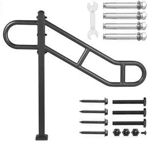 Single Post Handrail for Outdoor 1-3 Steps, 40.5" L x 35.4" H Metal Bent Stair Handrails, Floor Mounted Carbon Steel Stair Railing, U-Shaped Post Grab Rails with 2 Anti-Skid Crossbar for Garage Single Post Handrail for Outdoor 1-3 Steps, 40.5" L x 35.4" H Metal Bent Stair Handrails, Floor Mounted Carbon Steel Stair Railing, U-Shaped Post Grab Rails with 2 Anti-Skid Crossbar for Garage