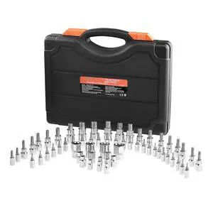 Torx Bit Socket and External Torx Socket Set, 60-Piece T6-T70, TT6-TT70, TP8-TP60, E4-E24, S2 Alloy Steel and Cr-V Steel, 1/4 in, 3/8 in, and 1/2 in Drives, with Enhanced Storage Case, Hand Use Torx Bit Socket and External Torx Socket Set, 60-Piece T6-T70, TT6-TT70, TP8-TP60, E4-E24, S2 Alloy Steel and Cr-V Steel, 1/4 in, 3/8 in, and 1/2 in Drives, with Enhanced Storage Case, Hand Use