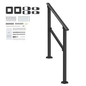 Handrails for Outdoor Steps, 2-3 Step Stair Hand Rail Kit, Transitional Carbon Steel Railings with Installation Kit, Stair Rails for Seniors, Concrete Steps & Porch & Deck, Black Square Tube Handrails for Outdoor Steps, 2-3 Step Stair Hand Rail Kit, Transitional Carbon Steel Railings with Installation Kit, Stair Rails for Seniors, Concrete Steps & Porch & Deck, Black Square Tube