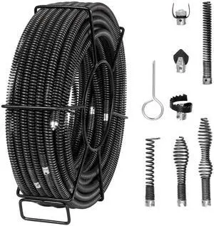Drain Cleaning Cable 100 FT x 5/8 Inch, Professional Sectional Drain Cleaner Cable with 7 Cutters for 0.8" to 3.9" Pipes, Hollow Core Sewer Drain Auger Cable for Sink, Floor Drain, Toilet Drain Cleaning Cable 100 FT x 5/8 Inch, Professional Sectional Drain Cleaner Cable with 7 Cutters for 0.8" to 3.9" Pipes, Hollow Core Sewer Drain Auger Cable for Sink, Floor Drain, Toilet